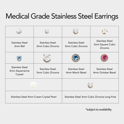Ear Piercing - Medical Grade Stainless Steel / Titanium (Pair)